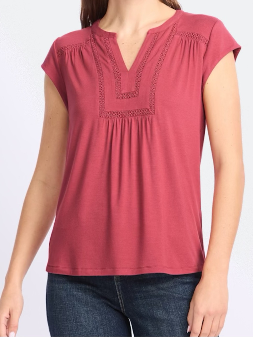 Daniel Rainn Namika Split Neck Knit Top. Blouse Dark Pink.